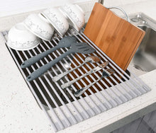 Load image into Gallery viewer, Surpahs Over The Sink Multipurpose Roll-Up Dish Drying Rack (Warm Gray, Large - 20.5" x 13.1")