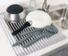 Load image into Gallery viewer, Surpahs Over The Sink Multipurpose Roll-Up Dish Drying Rack (Warm Gray, Extra Large - 20.5" x 15.5")